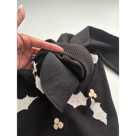 Richard Sport Sweater Small Black Holiday Holly Christmas Mock Neck Knit - Picture 4 of 9